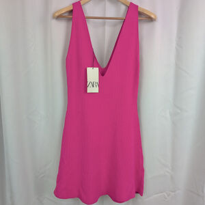 Zara Pink Textured V-Neck Sleeveless Dress Large